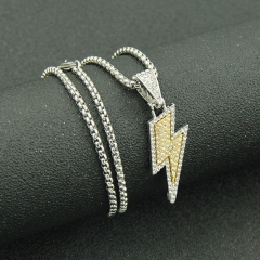 Full Diamond Two-tone Lightning Bolt Pendant Necklace Long Jumper Chain Manufacturer