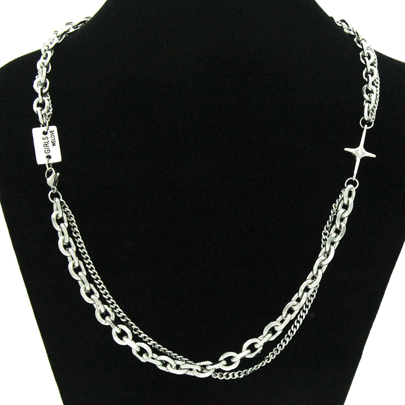 Long Double-layered Clasp Chain Necklace With Diamond Cross Pendant Supplier