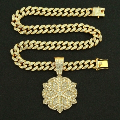 Full Diamond Snowflake Pendant Cuban Chain Hip Hop Necklace Supplier