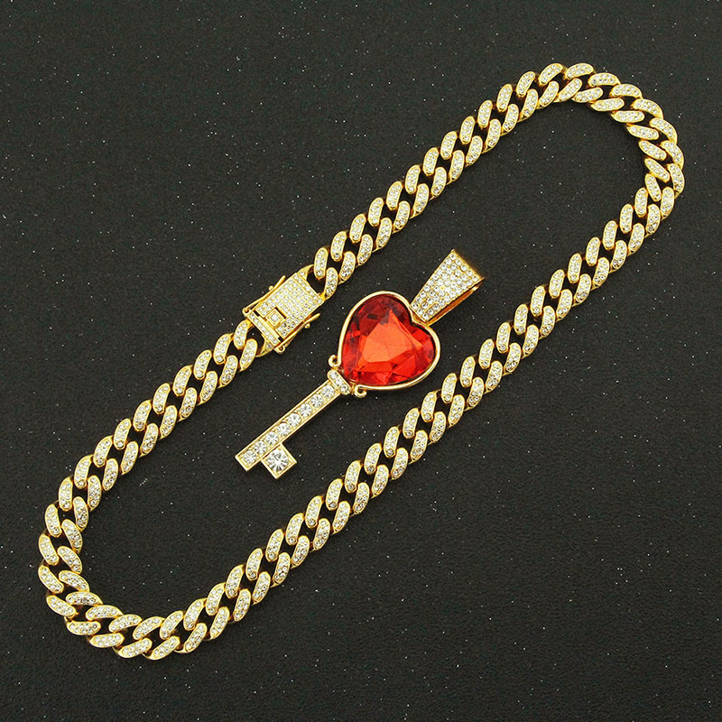 Ruby Love Key Pendant Necklace With Large Clasp And Diamond Cuban Chain Supplier
