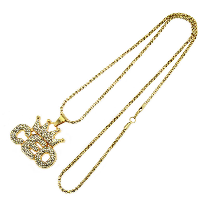 Wholesale Jewelry Creative Diamond Encrusted Crown Pieced Alphabet Pendant Necklace