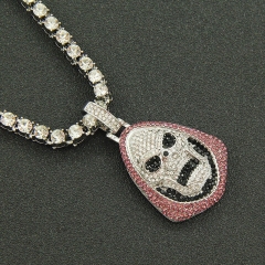 Hip Hop Full Diamond Dimensional Skull Pendant Necklace Single Row Of Diamonds Manufacturer