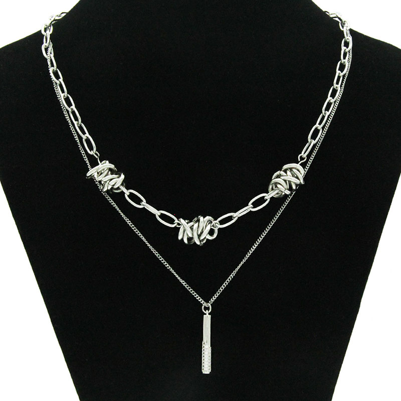 Thorns Double Layer Necklace With Zirconia Cylinder Pendant Clavicle Chain Supplier