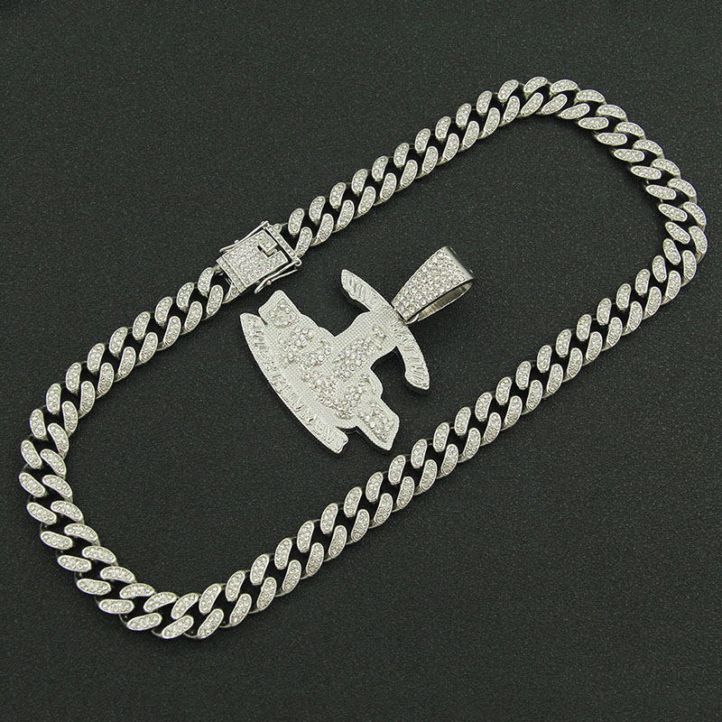 Hip Hop Diamond Encrusted Alphabet Tag Pendant Necklace Cuban Chain Manufacturer