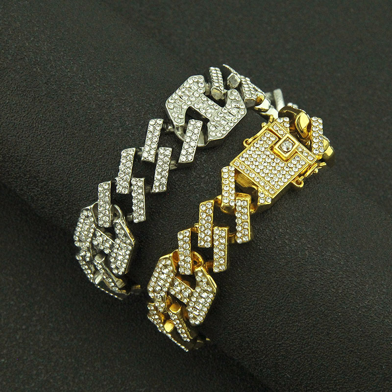 Wholesale Jewelry Diamond Encrusted Cuban Bracelet For Men Hip Hop