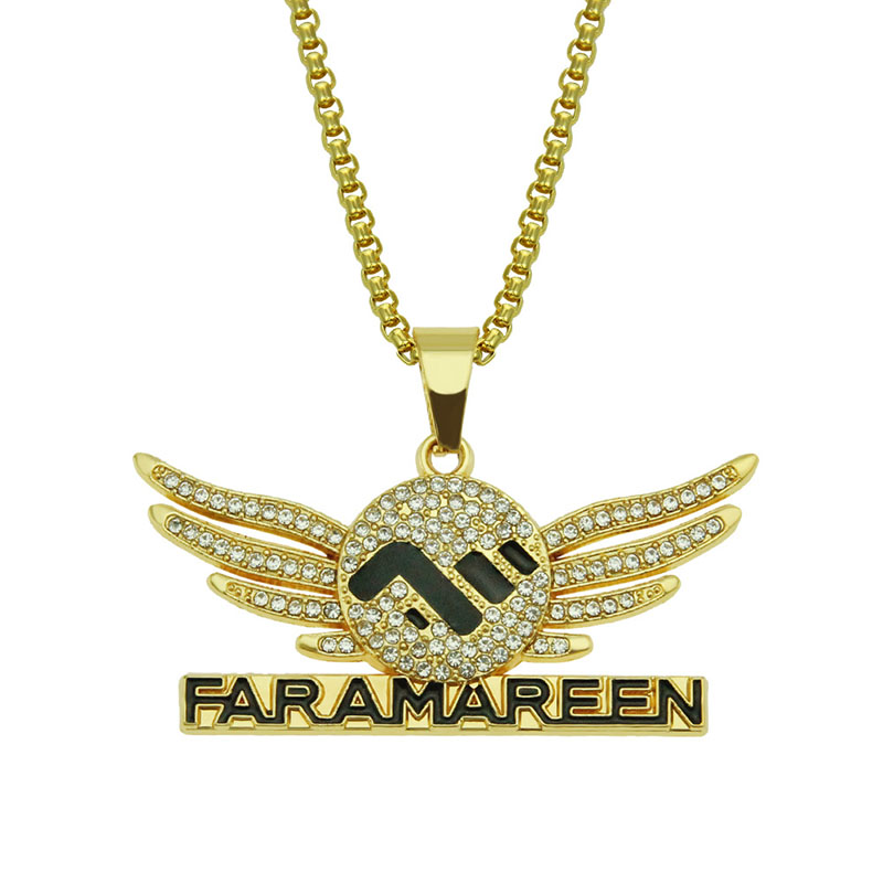 Wholesale Jewelry Exaggerated Personalised Diamond Encrusted Angel Wings Pendant Alphabet Necklace