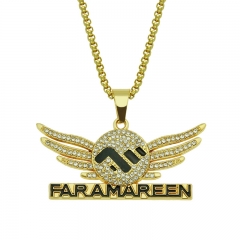 Wholesale Jewelry Exaggerated Personalised Diamond Encrusted Angel Wings Pendant Alphabet Necklace
