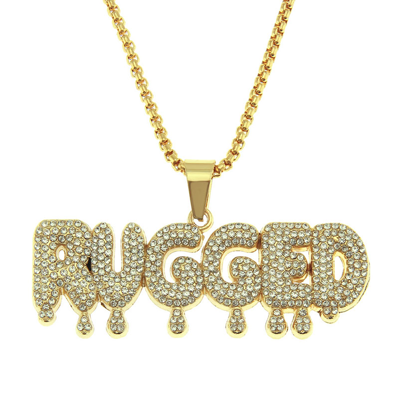 Wholesale Jewelry Hip Hop Patchwork With Diamond Letter Pendant Necklace Teardrop Shape Gold