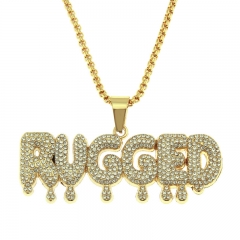 Wholesale Jewelry Hip Hop Patchwork With Diamond Letter Pendant Necklace Teardrop Shape Gold