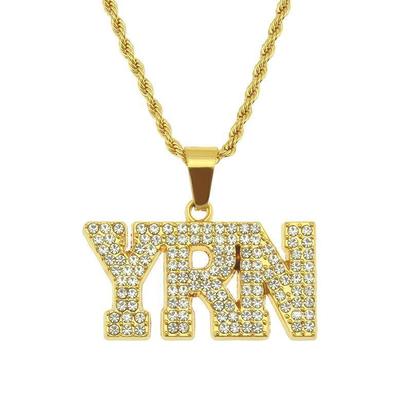 Wholesale Jewelry Men's Diamond Encrusted Letter Pendant Punk Hip Hop Men's Personalised Creative Necklace