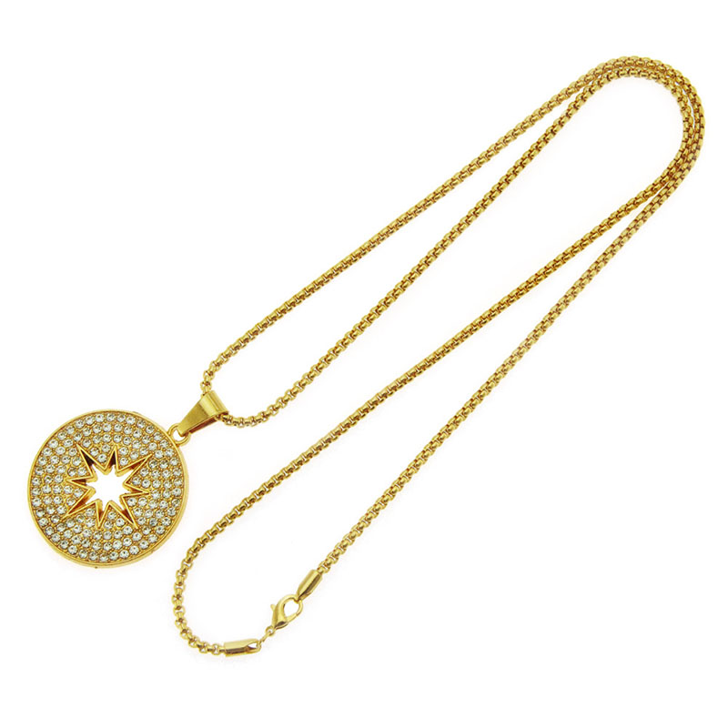 Wholesale Jewelry Diamond Studded Round Pendant Hip Hop Necklace