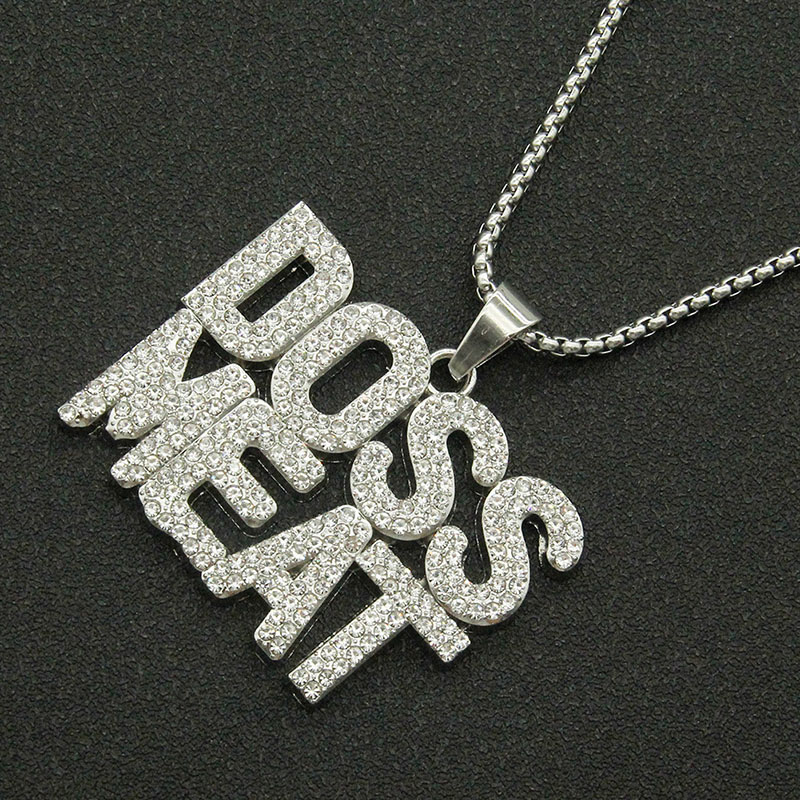 Hip Hop Creative Full Diamond Patchwork Letter Pendant Necklace Manufacturer