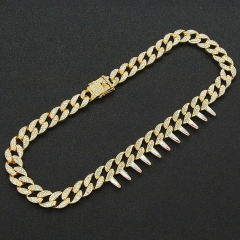Hip Hop Full Diamond Spiked Cuban Chain Necklace Manufacturer