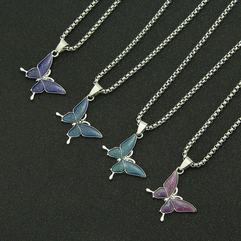 Temperature Sensitive Colour Changing Butterfly Pendant Necklace In Stainless Steel Supplier
