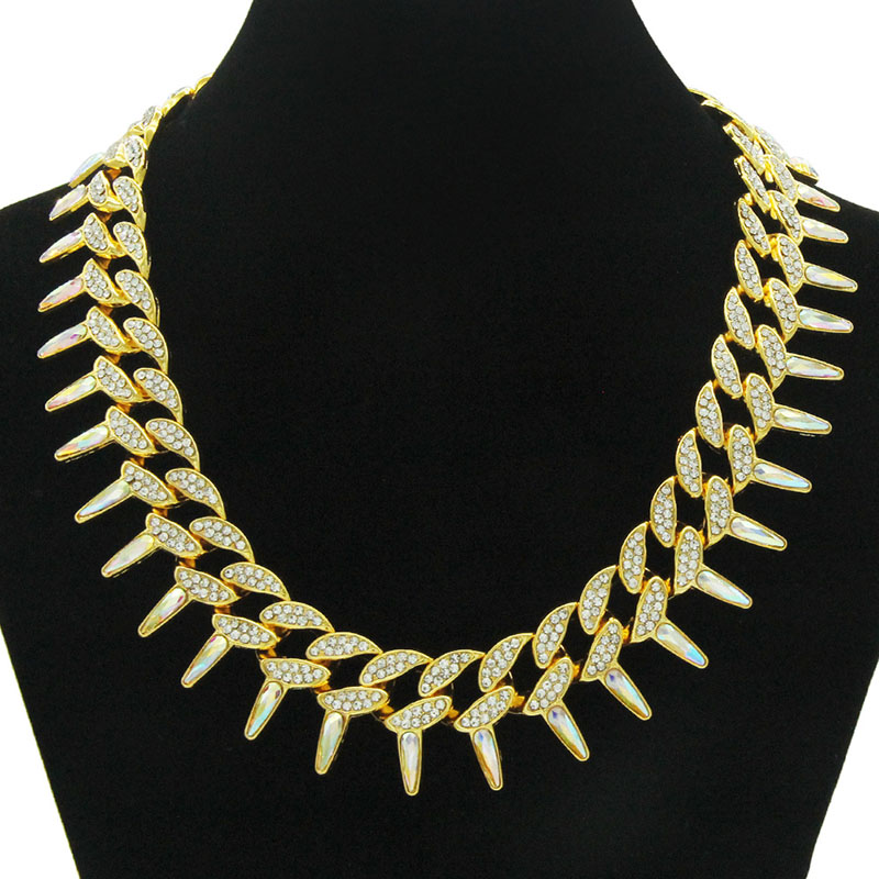 Hip Hop Spiked Coloured Diamond Cuban Chain Necklace Supplier