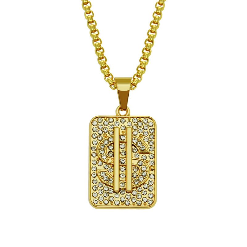 Wholesale Jewelry Gold And Diamond Us Dollar Pendant Military Tag Necklace