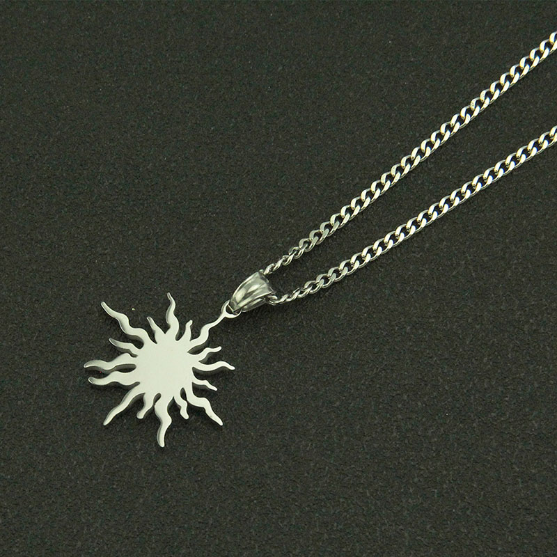 Wholesale Jewelry Glossy Three-dimensional Irregular Sun Pendant Necklace In Colourfast Titanium