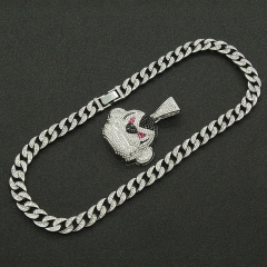 Hip Hop Full Diamond Three Dimensional Monkey Pendant Necklace Manufacturer