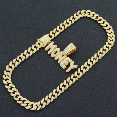 Hip Hop Full Diamond Letter Pendant Necklace Cuba Chain Manufacturer