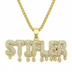 Hip Hop Punk Full Of Diamonds Stitched Together Letter Pendant Necklace Drop Supplier