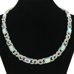 Rectangular Colourful Rhinestone 8-chain Spliced Cuban Chain Necklace Manufacturer