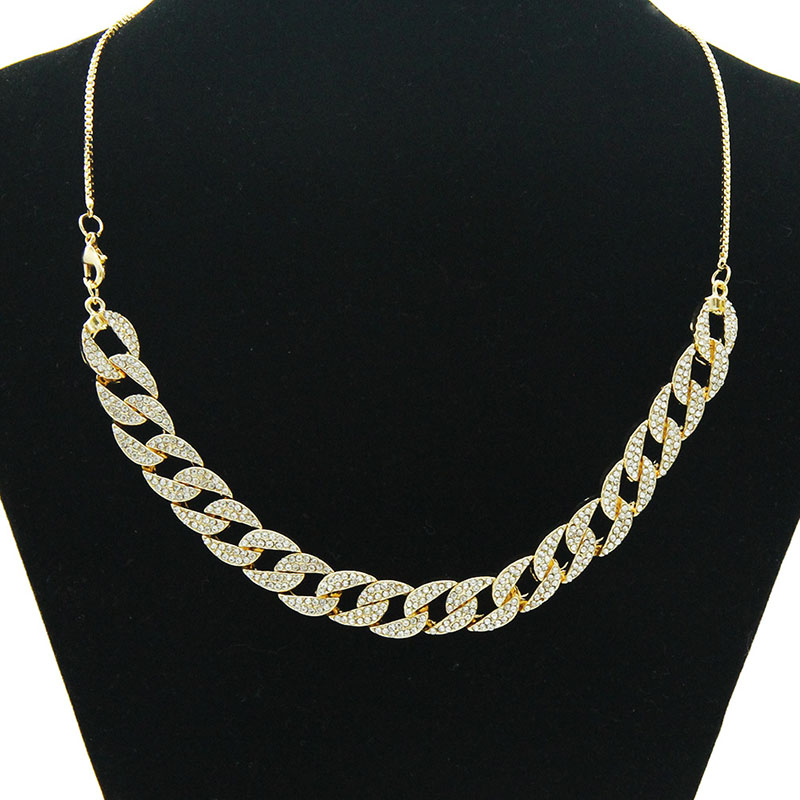 Full Diamond Cuban Chain Leaf Chain Necklace Adjustable Supplier