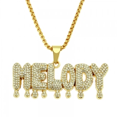 Full Diamond Dimensional Letter Drop Pendant Necklace Fashion Supplier