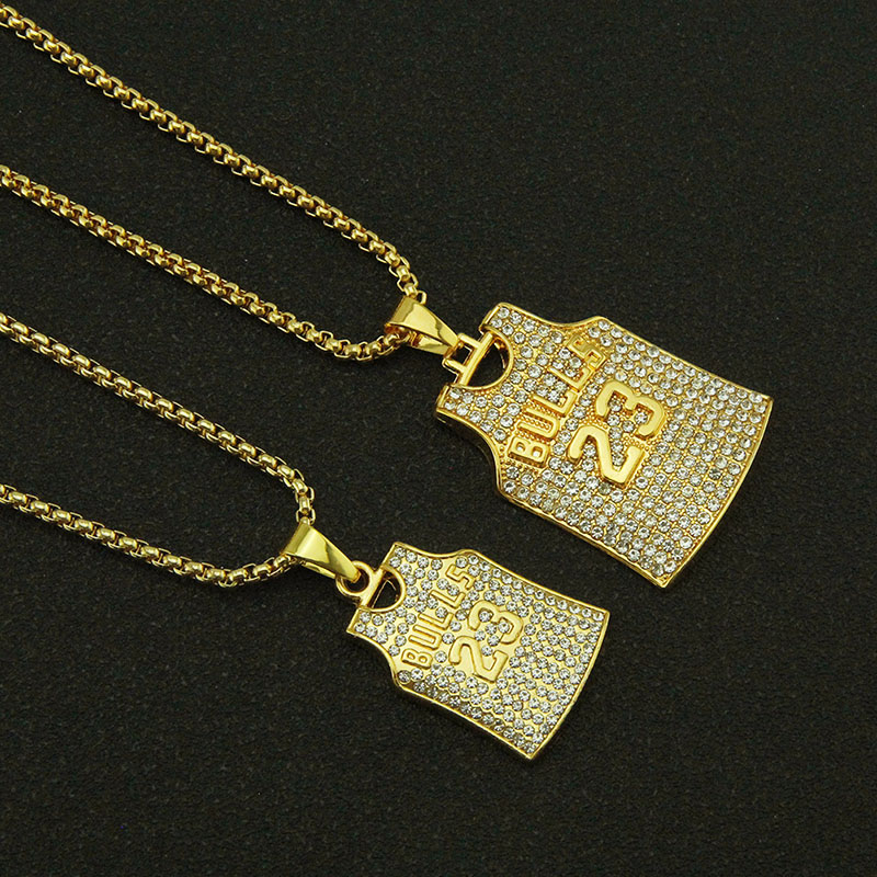 Wholesale Jewelry Creative Diamond Studded Number 23 Jersey Pendant Necklace