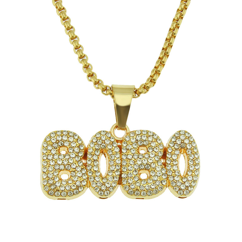 Wholesale Jewelry Creative Three Dimensional Diamond Encrusted Letter Hip Hop Pendant Necklace