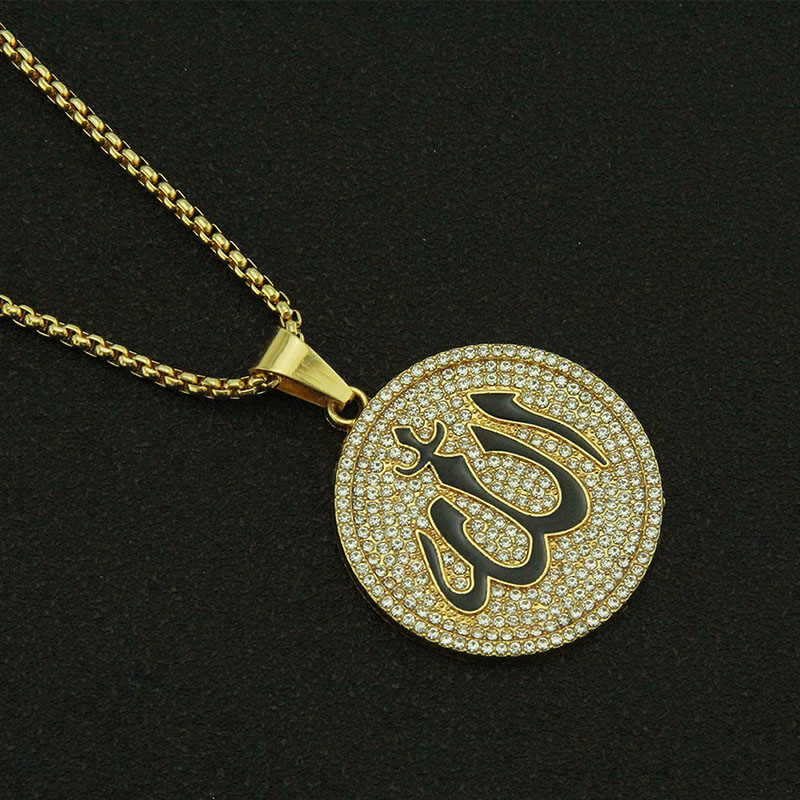 Wholesale Jewelry Diamond Encrusted Round Medallion Pendant Necklace With Ancient Symbols