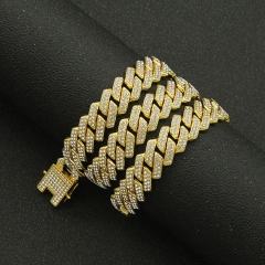 Alloy Electroplate Full Diamond Lozenge Bar Cuban Chain Bracelet Supplier