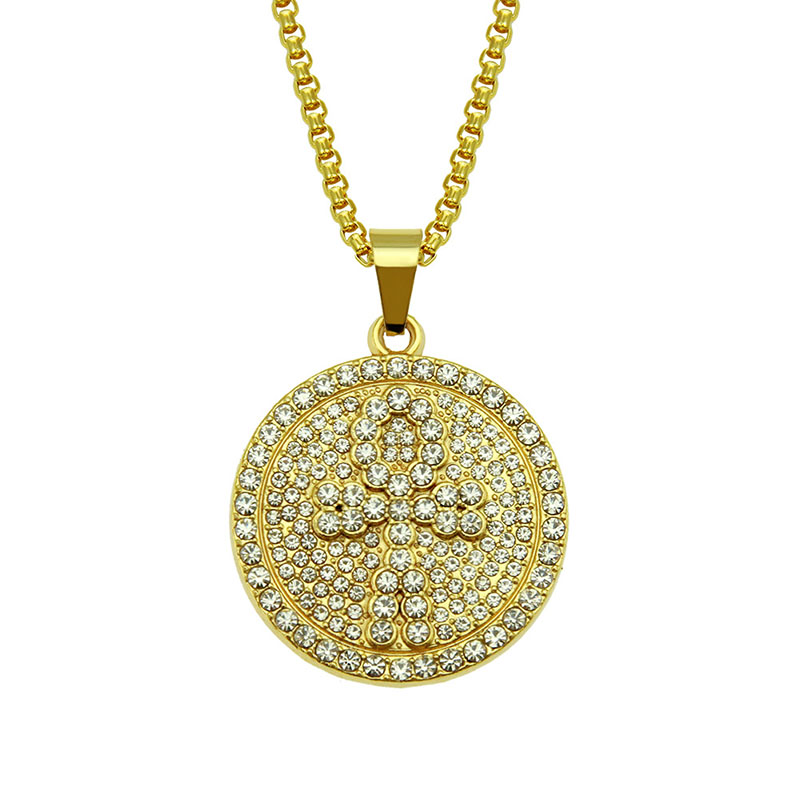 Wholesale Jewelry Diamond Encrusted Cross Hip Hop Necklace Ankh Key Pendant