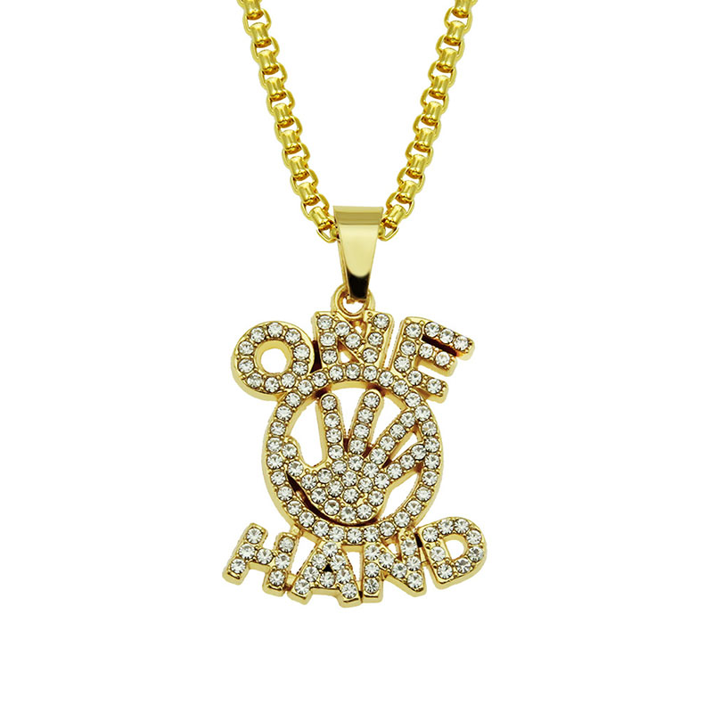 Wholesale Jewelry Long Jumper Chain Necklace With Exaggerated Diamond Encrusted Alphabet Palm Pendant