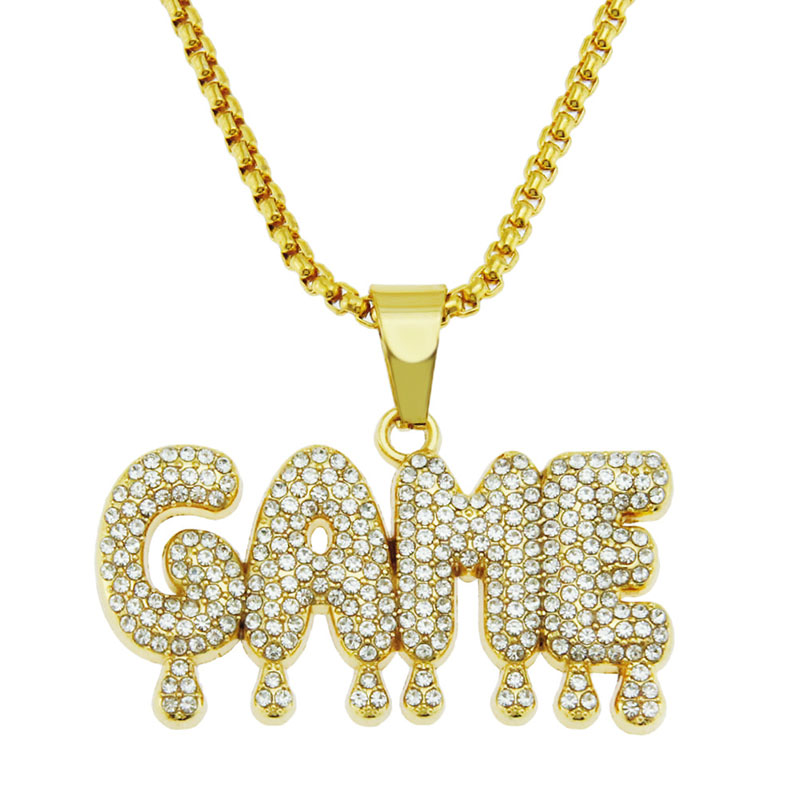 Hip Hop Pieced Full Diamond Letter Pendant Teardrop Necklace Supplier