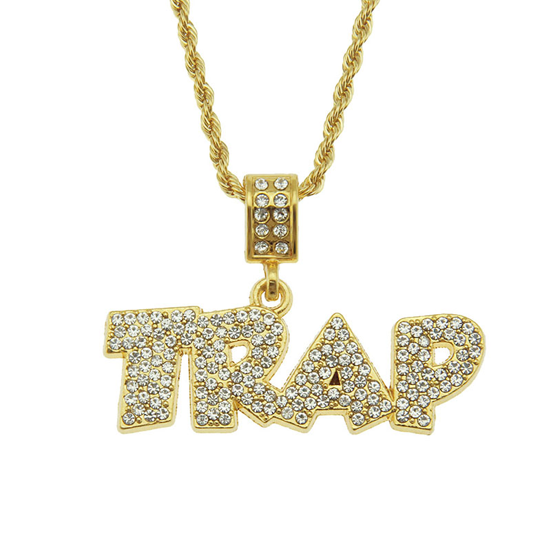 Wholesale Jewelry Diamond Encrusted Letter Pendant Men's Hip Hop Necklace