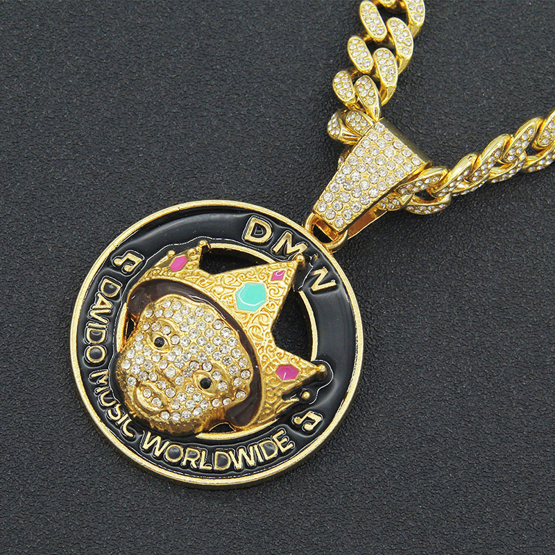 Personalised Diamond Studded Portrait Tag Pendant Full Diamond Cuban Chain Necklace Manufacturer