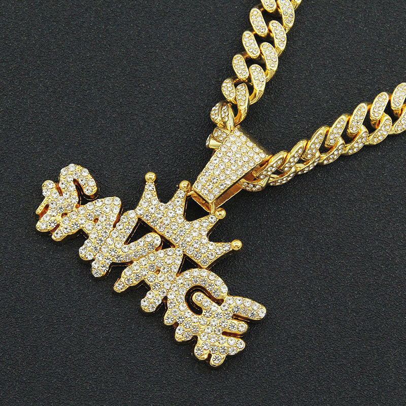 Full Diamond Crown Letter Pendant Necklace Hip Hop With Diamond Manufacturer