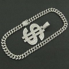 Hip-hop Pieced Diamond Dollar Pendant Cuban Chain Necklace Manufacturer