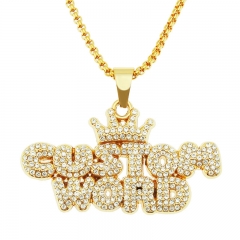 Hip Hop Jumper Chain Necklace With Crown Full Of Diamonds Spliced Letters Pendant Supplier
