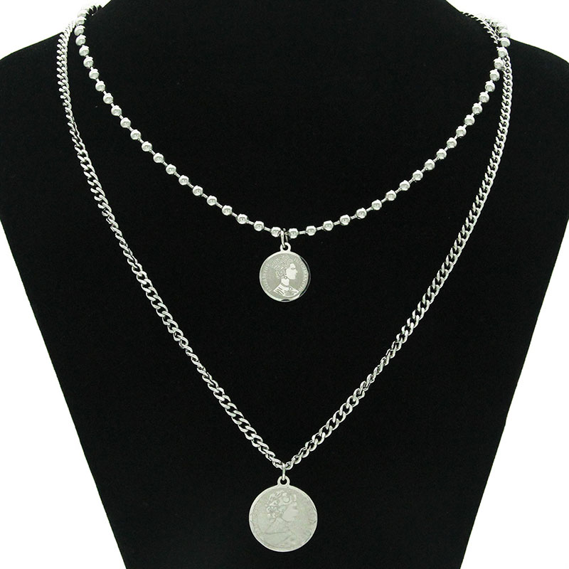 Double Layer Pendant Necklace Beaded Chain Cuban Chain Set Clavicle Chain Supplier