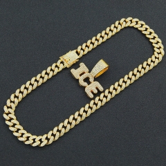 Full Diamond Stitched Letter Pendant Necklace Cuba Chain Manufacturer