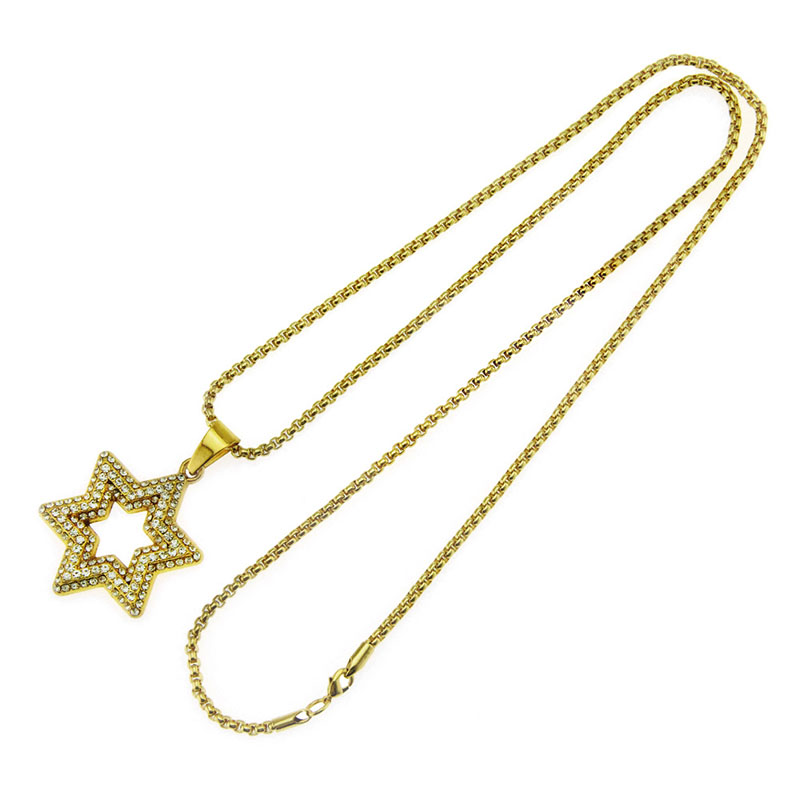 Wholesale Jewelry Creative Cut-out Diamond Encrusted Hexagonal Star Pendant Necklace