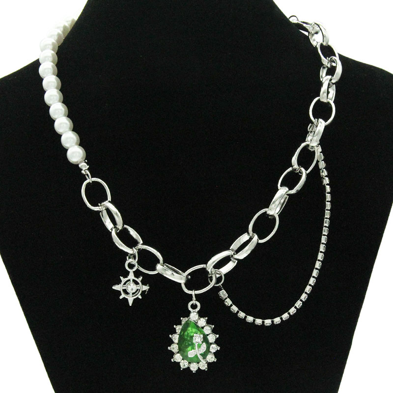 Fashion Gemstone Necklace Rhinestone Stitching Faux Pearl Clavicle Chain Supplier