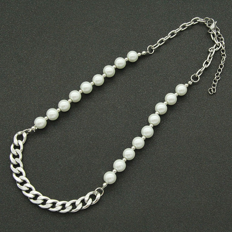 Trendy Hip Hop Pearl Titanium Steel Spliced Cuban Chain Necklace Supplier