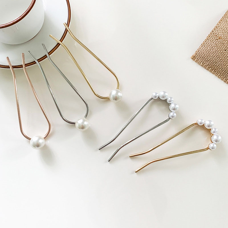 U-shaped Hairpin Metal Coiled Hair Pearl Hairpin Minimalist Temperament Simple U-shaped Small Hairpin Headdress Distributor