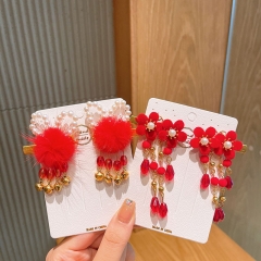 Chinese Wind Girls Ancient Style Hair Clip  Year Hair Accessories Head Flower Tassel  Year's Eve Little Girl Hair Card Distributor