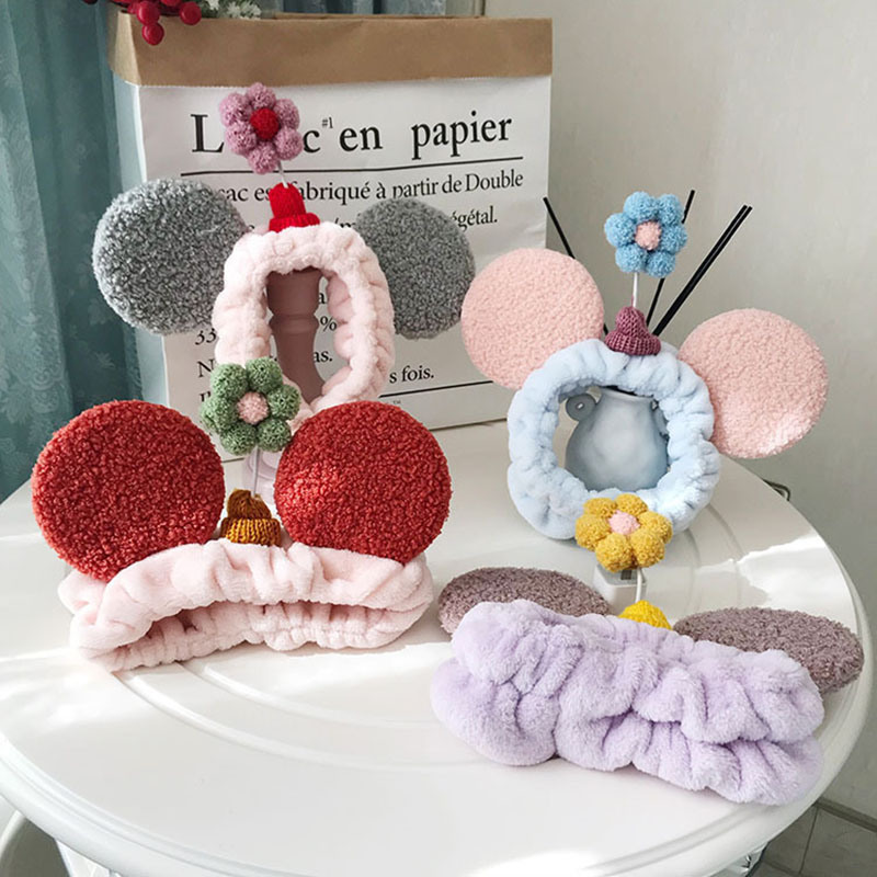 Cute Little Flower Hair Band Mickey Hair Band Plush Simple Female Face Wash Beauty Hair Band Distributor