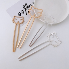 Pin Cartoon Cat Hairpin Japanese And Korean Fashion Simple And Versatile U-shaped Metal Hairpin Distributor