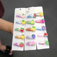 Colorful Sequins Transparent Quicksand Hair Clip Summer Fruit Baby Bb Clip Distributor