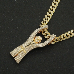 Hip Hop Men's Cuban Necklace Full Diamond Raised Hand Pendant Supplier